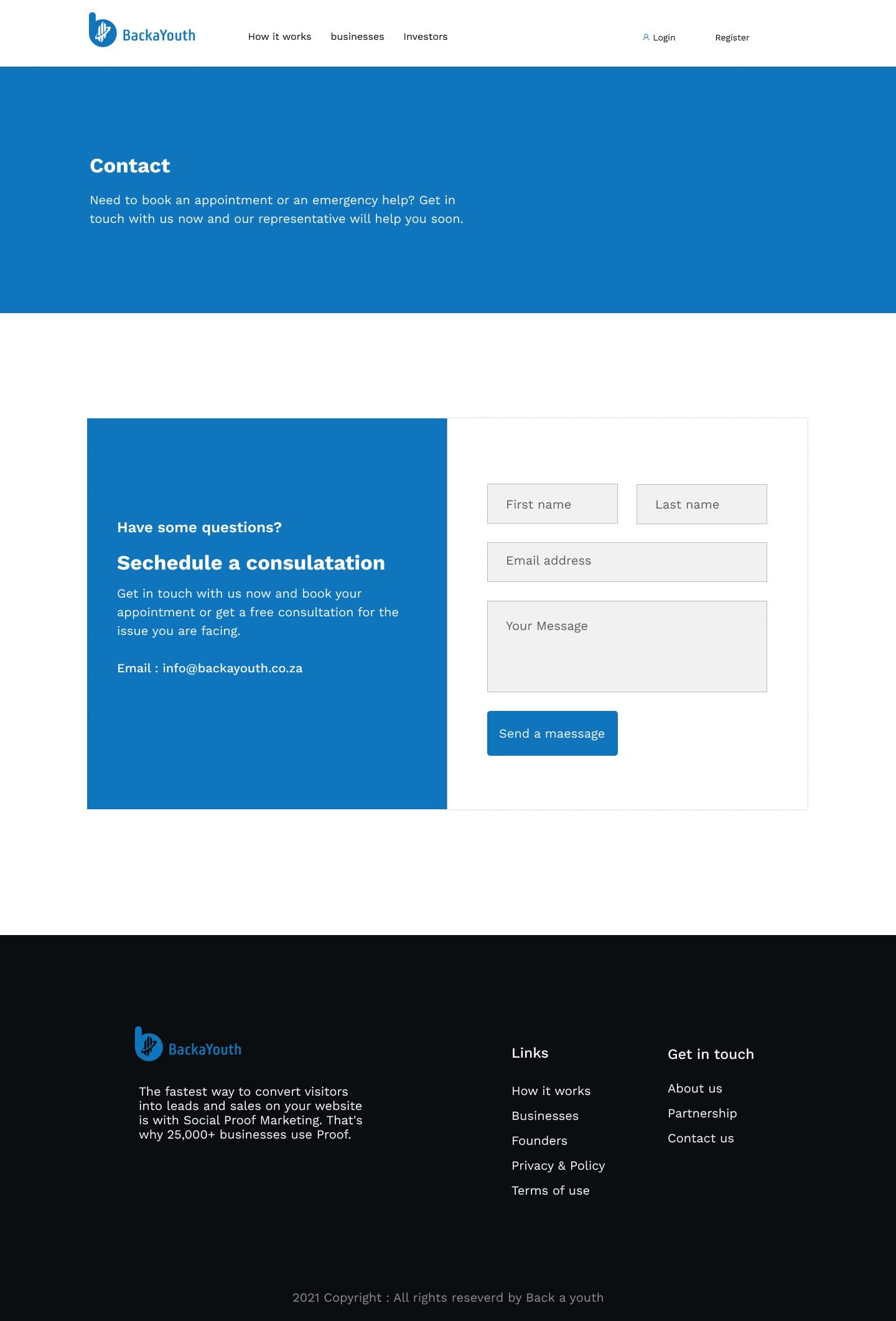 Contact page with a consultation form