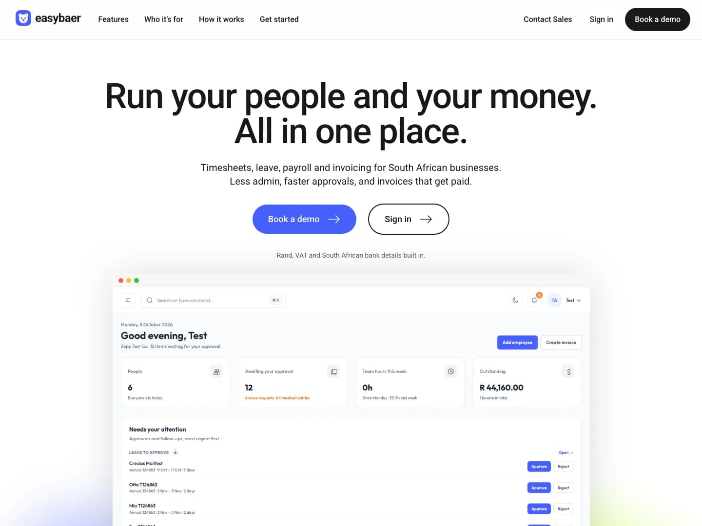Easybaer: HR, Payroll and Invoicing for South African Businesses